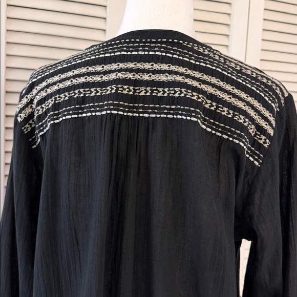 Velvet Zaley Peasant Top Black Embroidered Bell Sleeve Flowy Semisheer Cotton - Picture 6 of 12